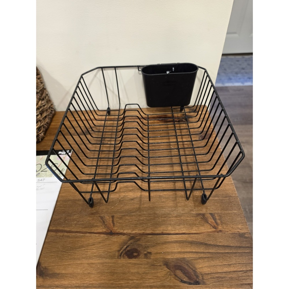 Vintage Black Rubbermaid Dish Drainer Drying Rack Coated Wire With Utensil Cup